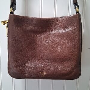 Fossil Dark Brown Crossbody Bag with Gold Accents